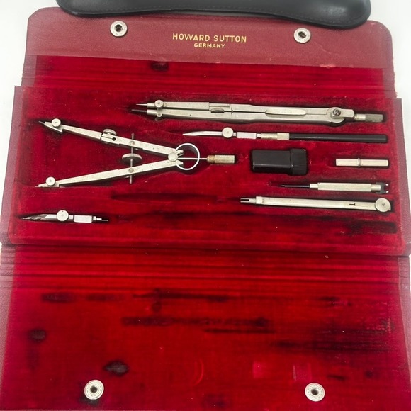 Howard Sutton Other - Vintage Howard Sutton Germany Drafting Tool Set Compass Architect Kit Red Case